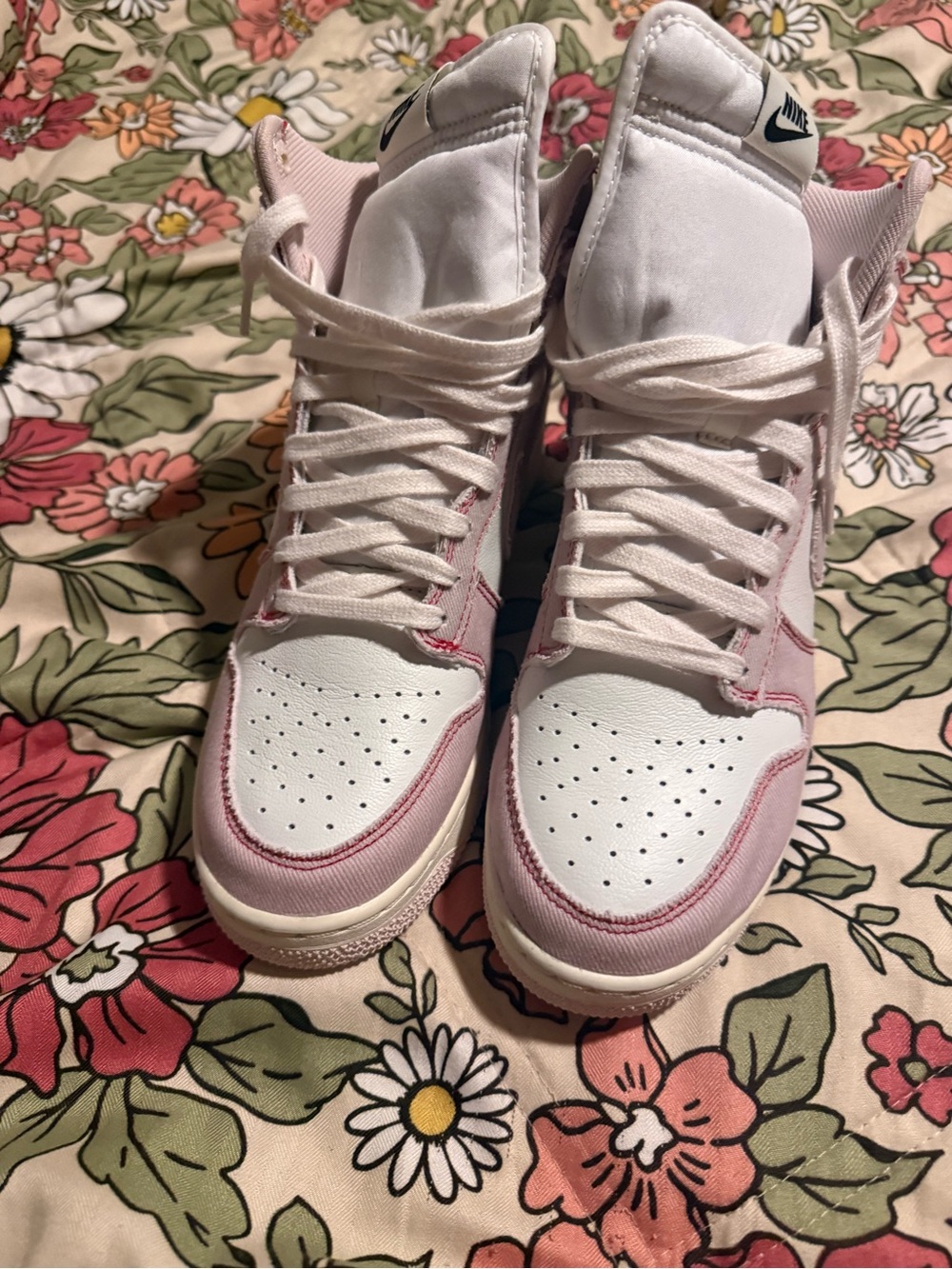 Nike Women’s High-Top Sneakers in White and Light Pink Accent